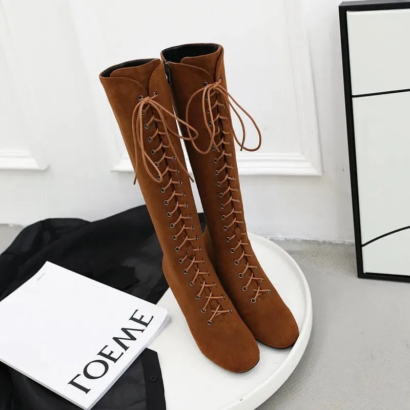 Funki Buys | Boots | Women's Suede Lace Up Knee High Boots