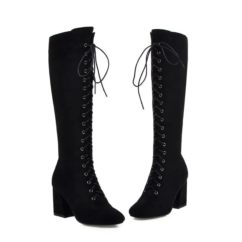 Funki Buys | Boots | Women's Suede Lace Up Knee High Boots