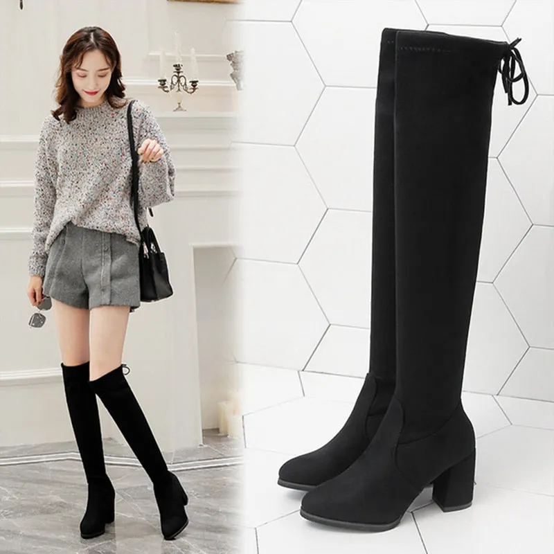 Funki Buys | Boots | Women's Thigh High Block Heel Boots 4|6|8