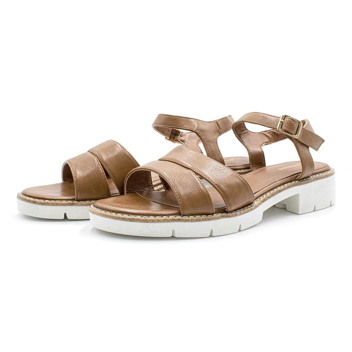 Graceland Strap Flat Sandals Leather Brown Colour For Women