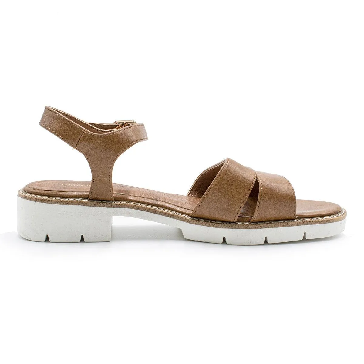 Graceland Strap Flat Sandals Leather Brown Colour For Women