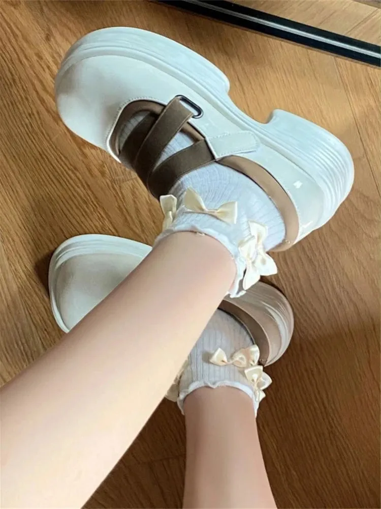 Hnzxzm Female Footwear Japanese Style Lolita Women's Shoes Loafers Gothic Off White Mary Jane High on Platform Slip Casual Summer 2024