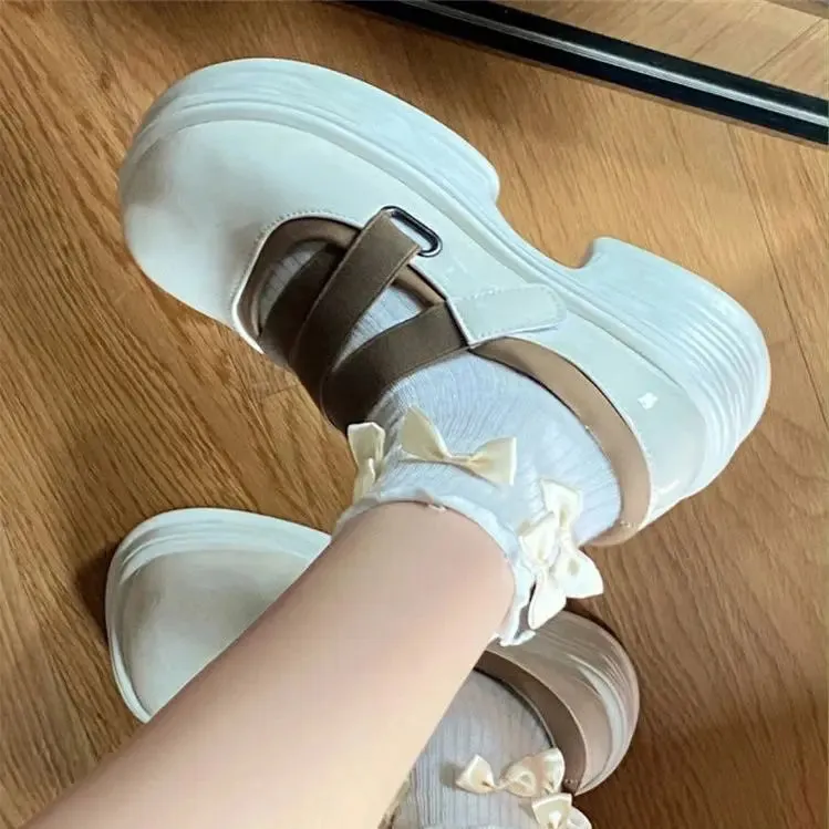 Hnzxzm Female Footwear Japanese Style Lolita Women's Shoes Loafers Gothic Off White Mary Jane High on Platform Slip Casual Summer 2024