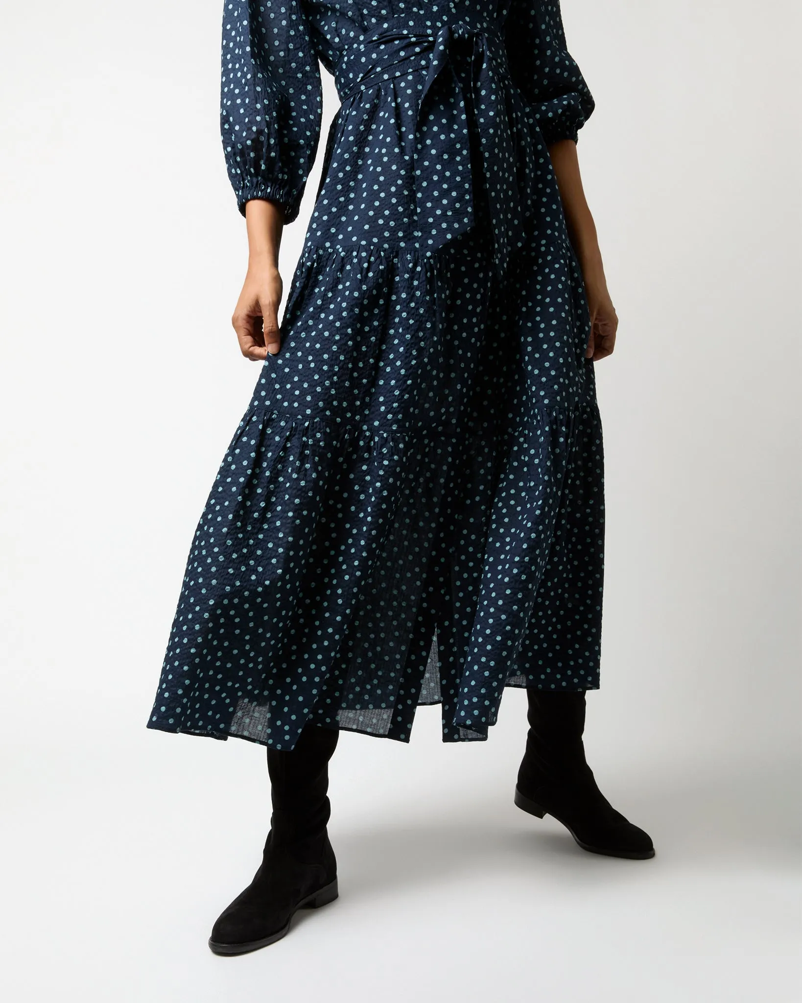 Isla Shirtdress in Navy/Steel Blue Crinkle Cotton