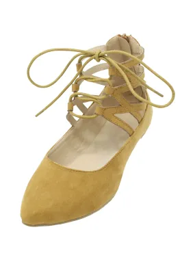 Lace-Up Suede Style Womens Ballet Flats