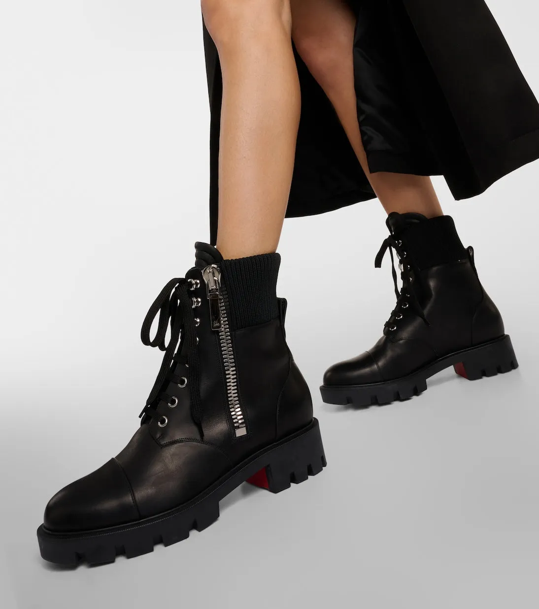 Leather combat boots en hiver lug Christian Louboutin, black