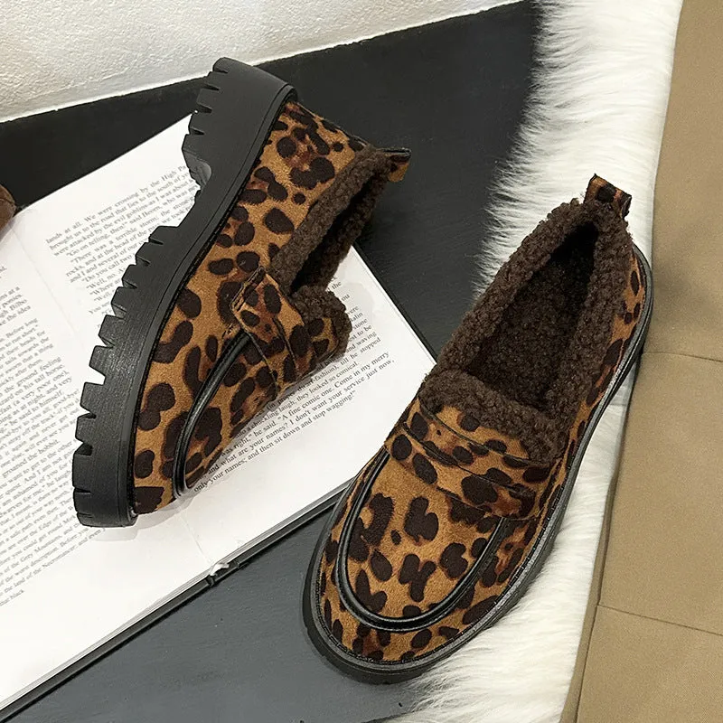 Loafers Leopard Plus Size Fleece Lined