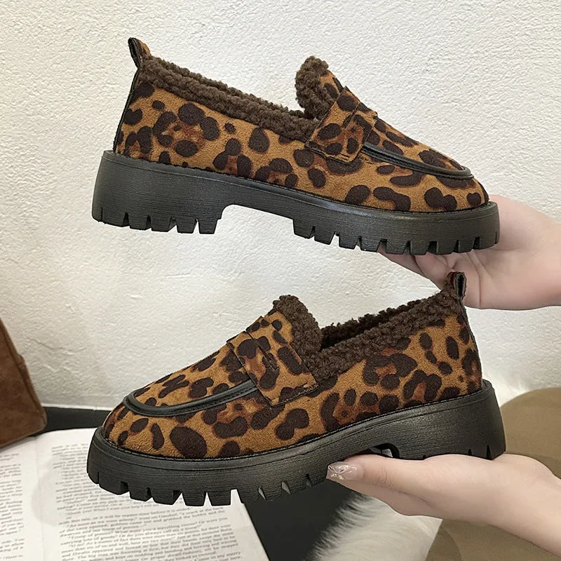 Loafers Leopard Plus Size Fleece Lined