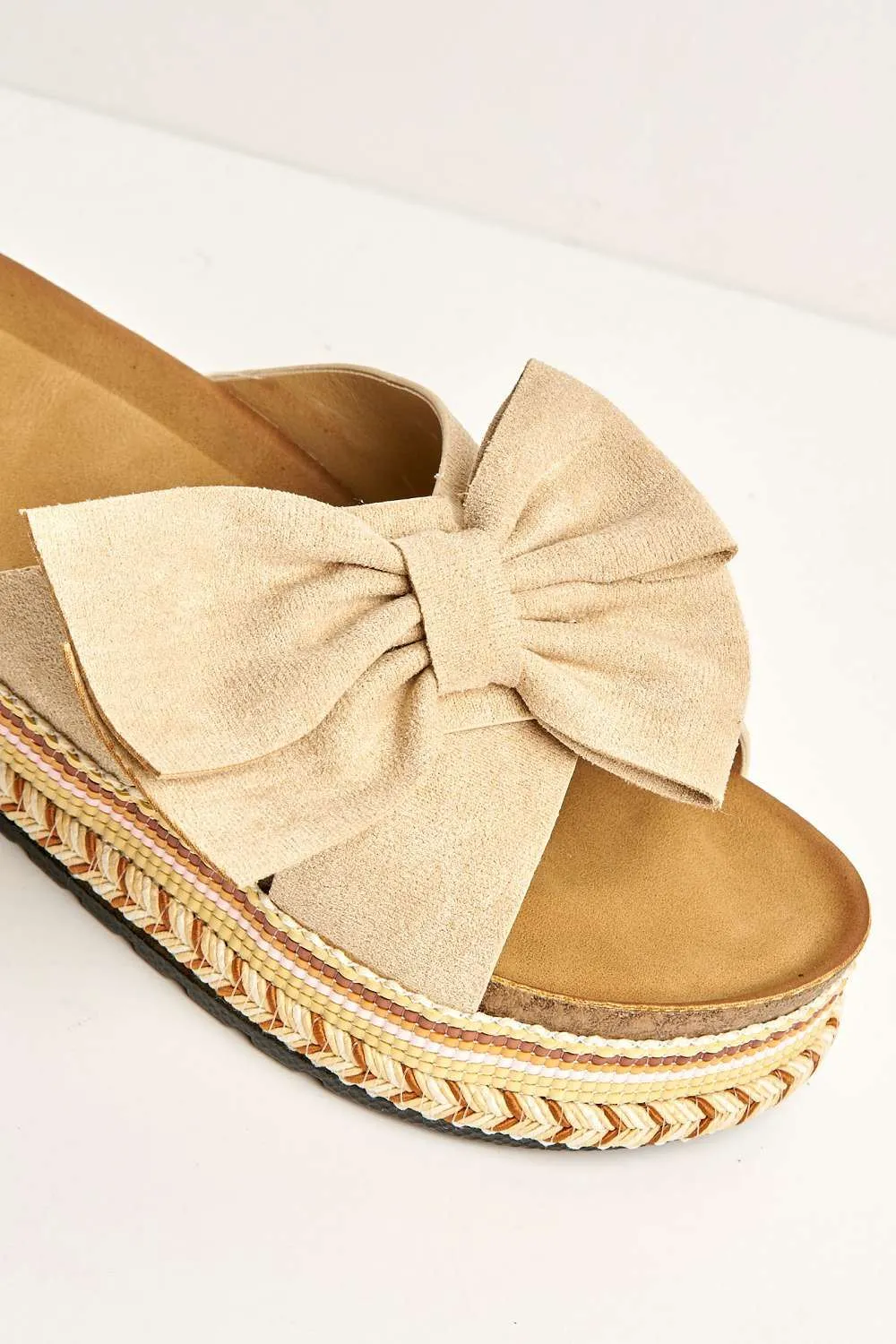 Lucia Crossover Knotted Bow Band Espadrilles in Beige