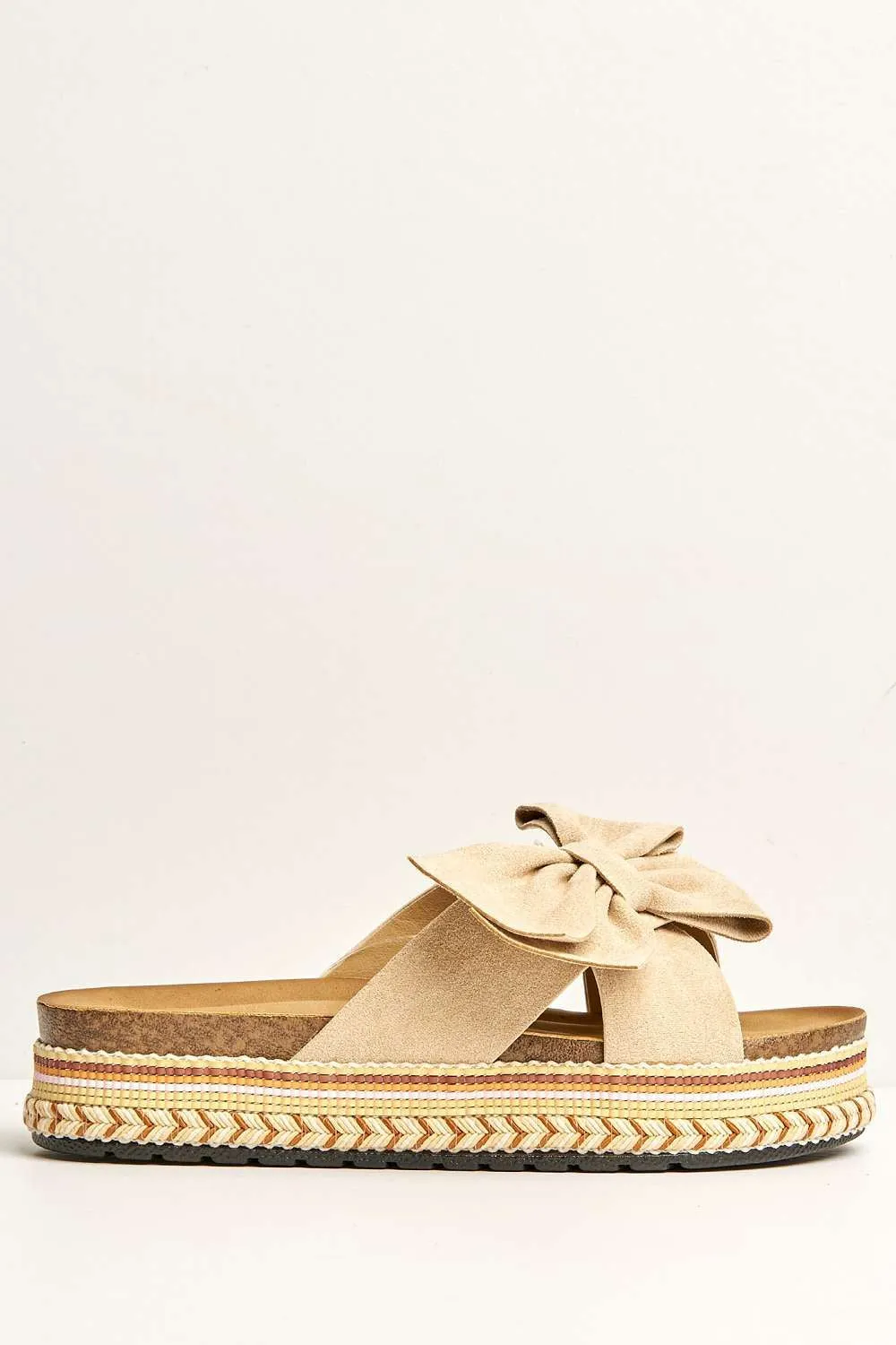 Lucia Crossover Knotted Bow Band Espadrilles in Beige