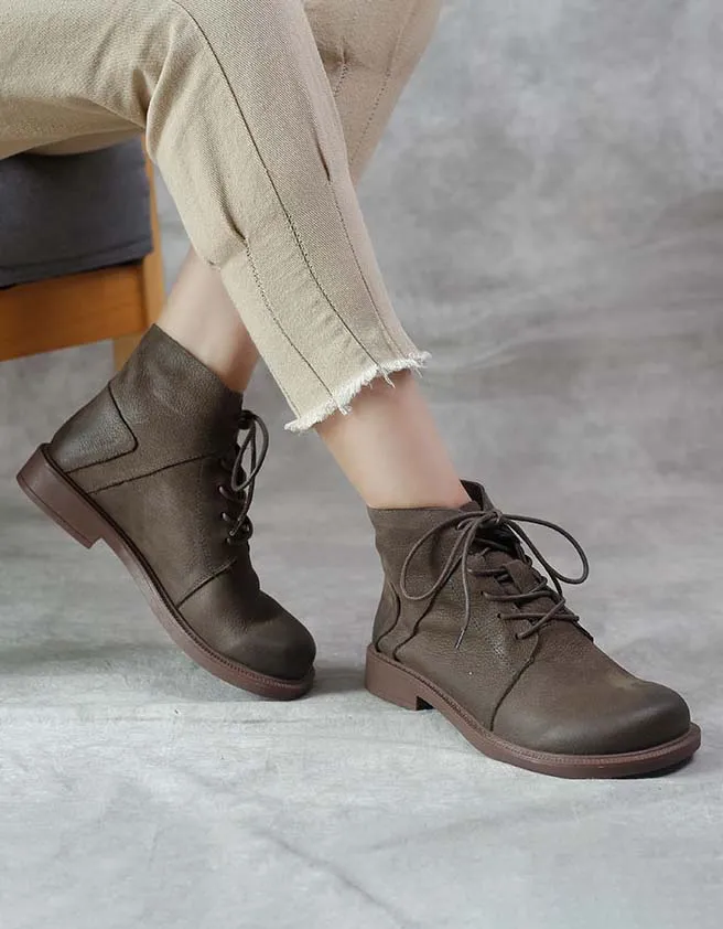 Soft Leather Wide Head Retro Boots