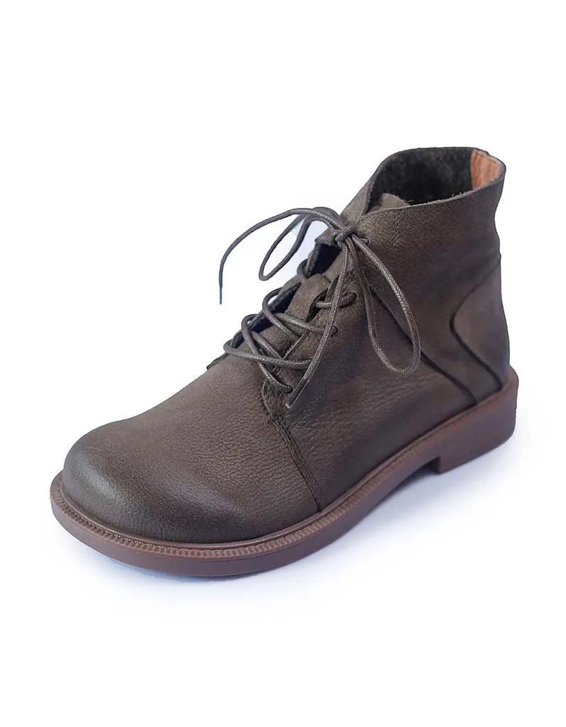 Soft Leather Wide Head Retro Boots