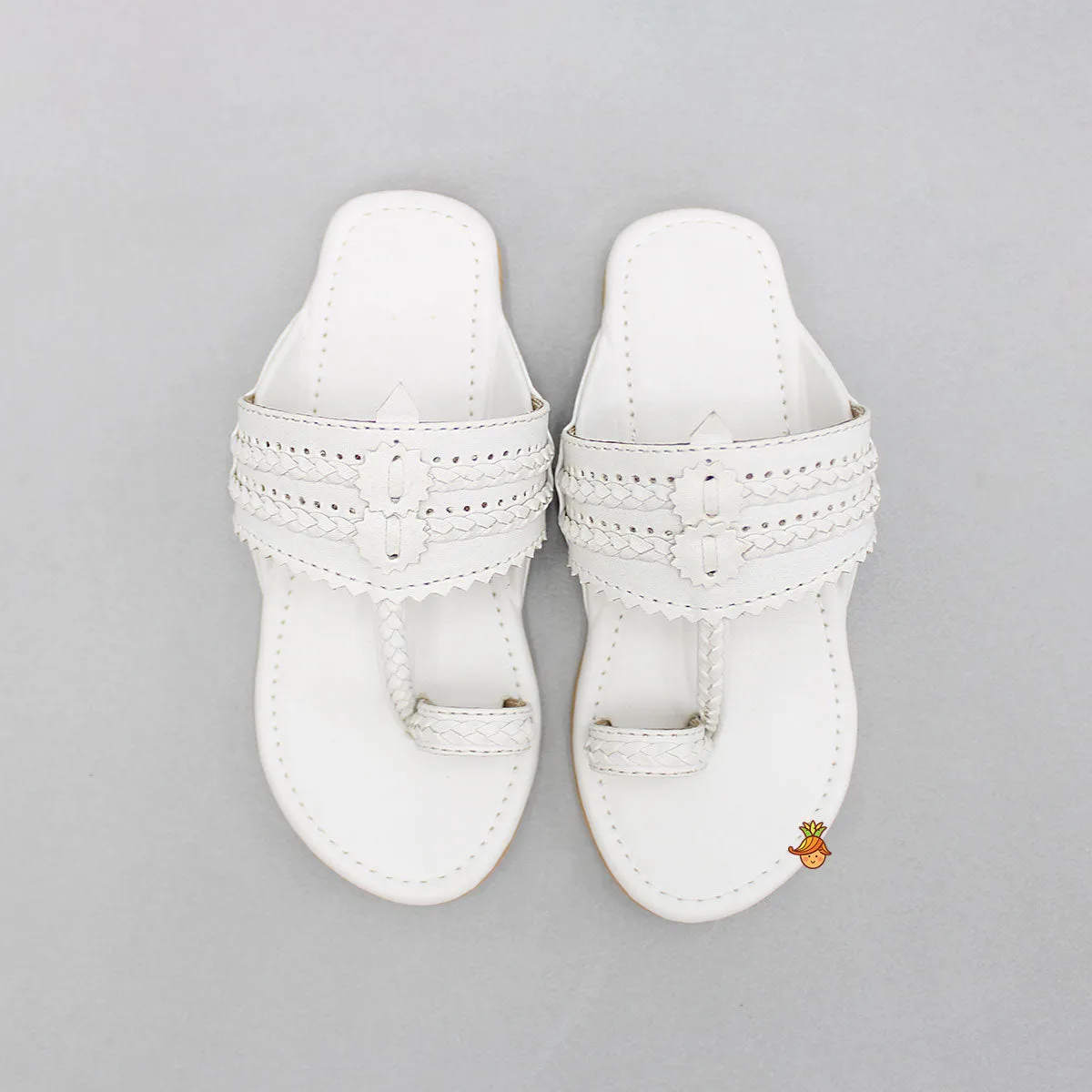 White Braided Kolhapuri Flats