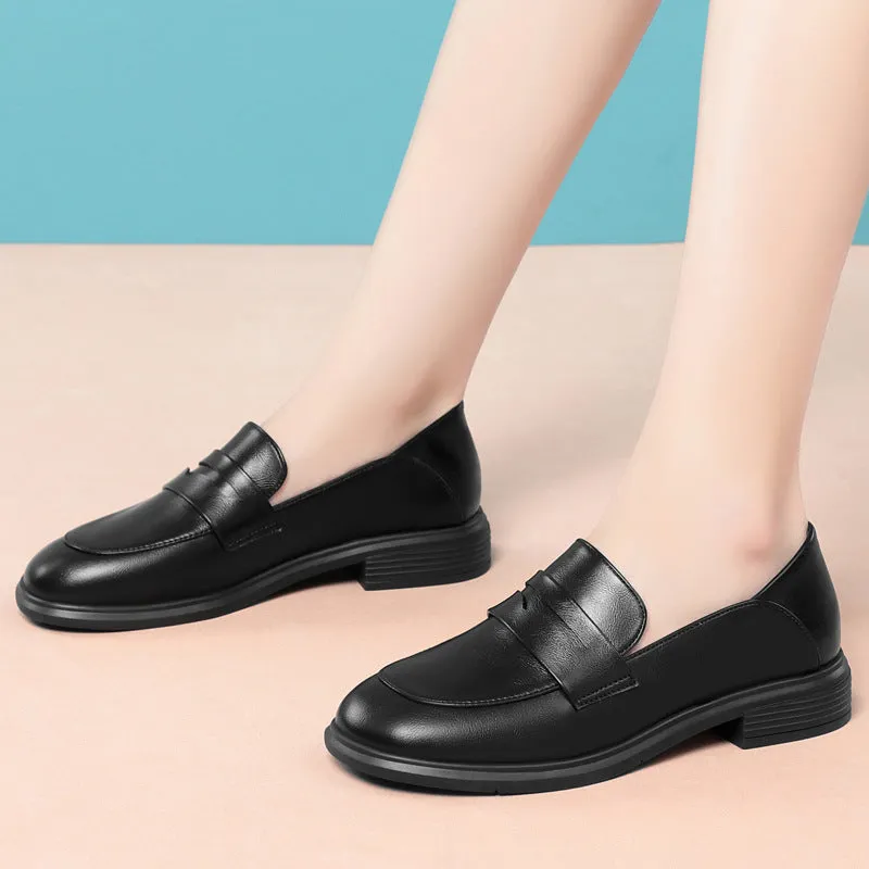 Wome Leather Slip On Flat Walking Loafer Shoes For Work Party Holiday