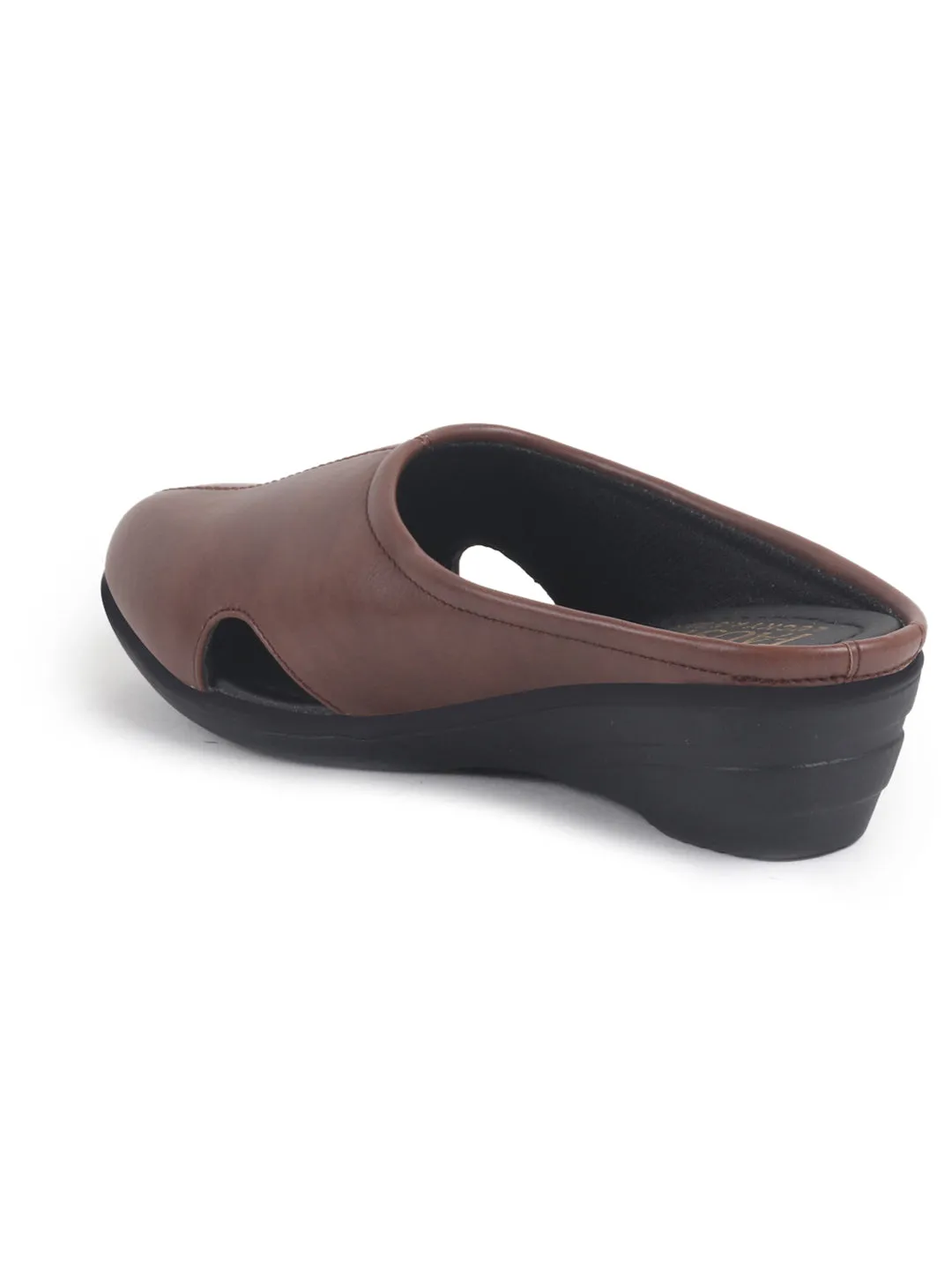 Women Brown Back Open Flatform Formal Slip On Mules Clogs Outings|All Day Comfort|Office Shoes