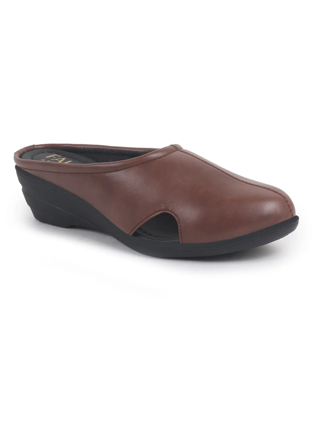 Women Brown Back Open Flatform Formal Slip On Mules Clogs Outings|All Day Comfort|Office Shoes