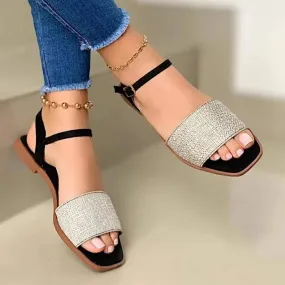 Women High Quality Summer Sandals Solid Color Low-heeled One Word Buckle Open Toe Beach Sandals - WSD50218