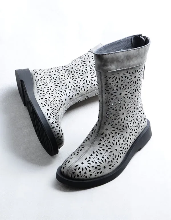 Women Leather Hand-Made Hollow Summer Boots