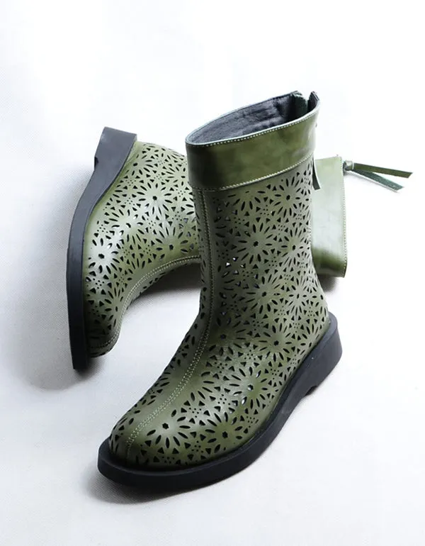 Women Leather Hand-Made Hollow Summer Boots