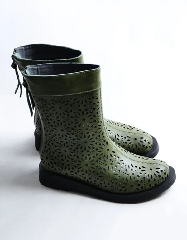 Women Leather Hand-Made Hollow Summer Boots