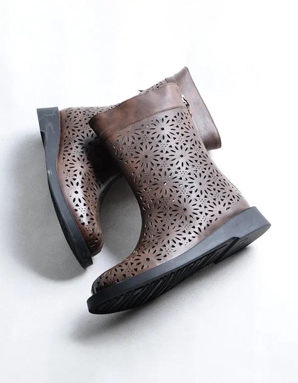 Women Leather Hand-Made Hollow Summer Boots