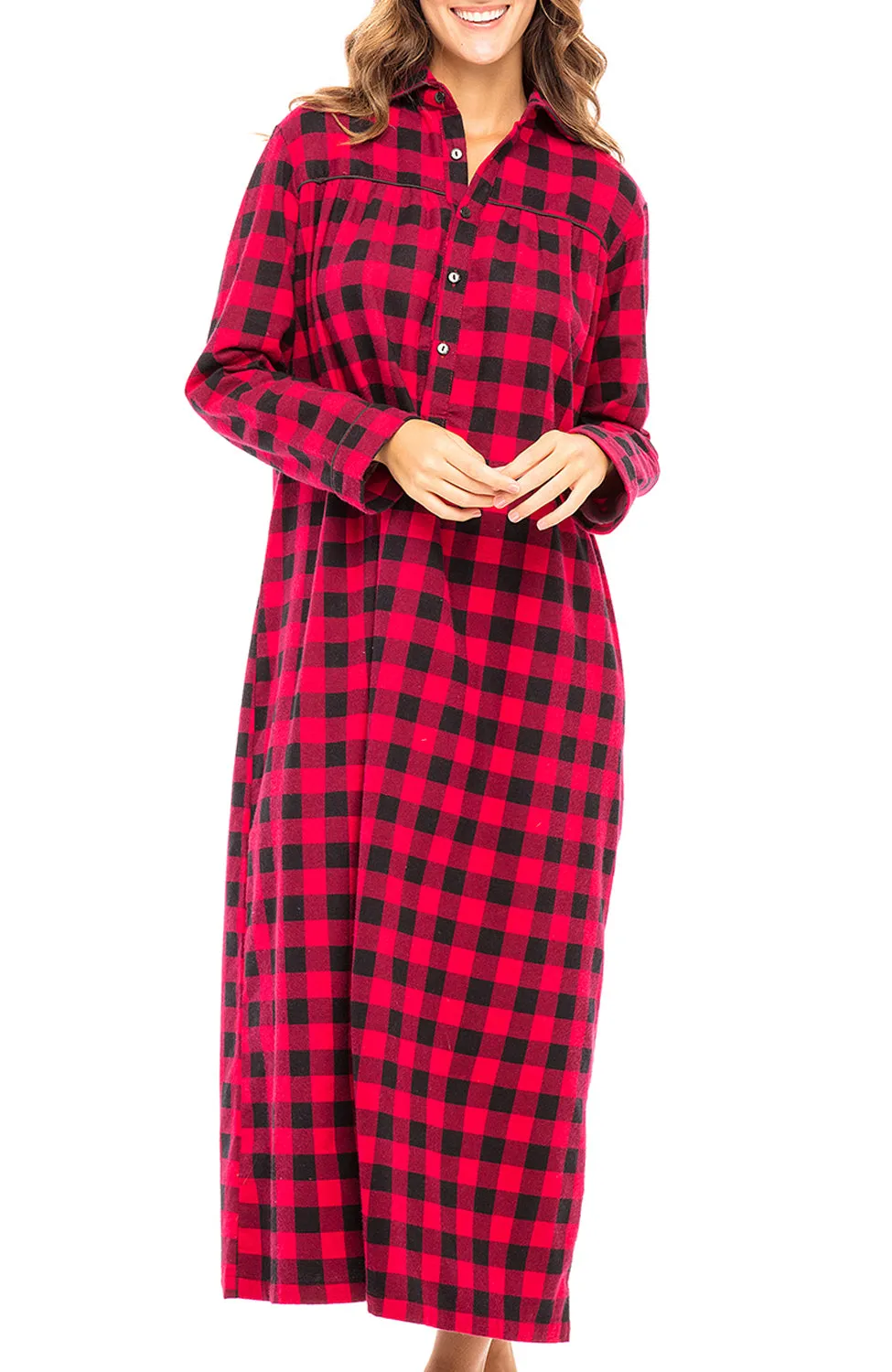 Women's Classic Winter Nightgown Sleep Dress with Pockets, Cotton Flannel Gown