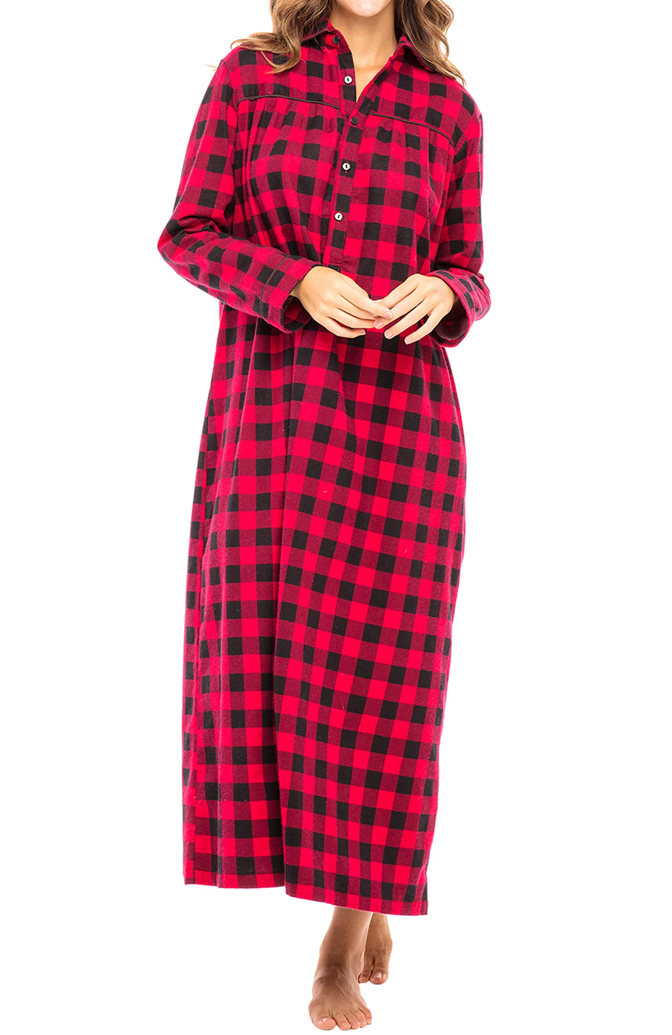 Women's Classic Winter Nightgown Sleep Dress with Pockets, Cotton Flannel Gown