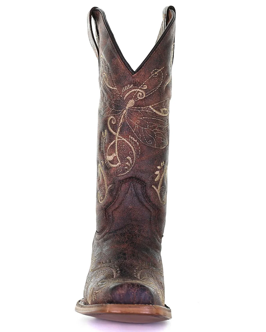 Women's Dragonfly Embroidery Western Boots