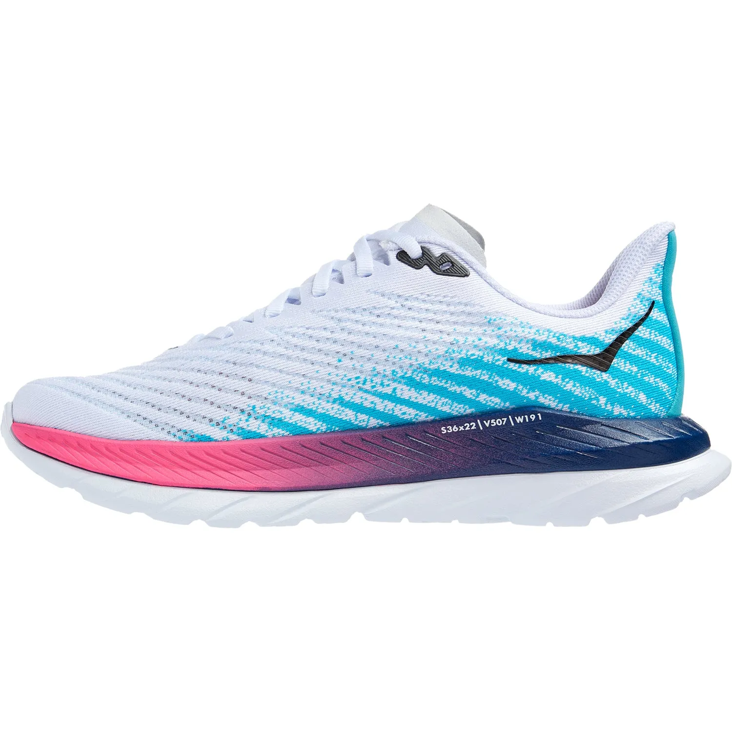 Women's Hoka Mach 5 White/Scuba Blue Mesh