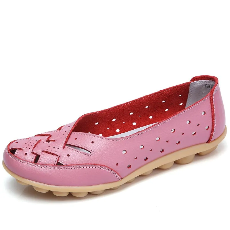 Women's Hollow Out All-Match Daily Flats Solid Color Breathable Slip On Shoes