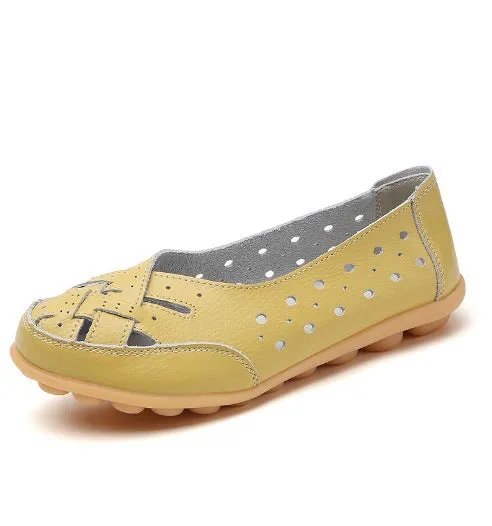 Women's Hollow Out All-Match Daily Flats Solid Color Breathable Slip On Shoes