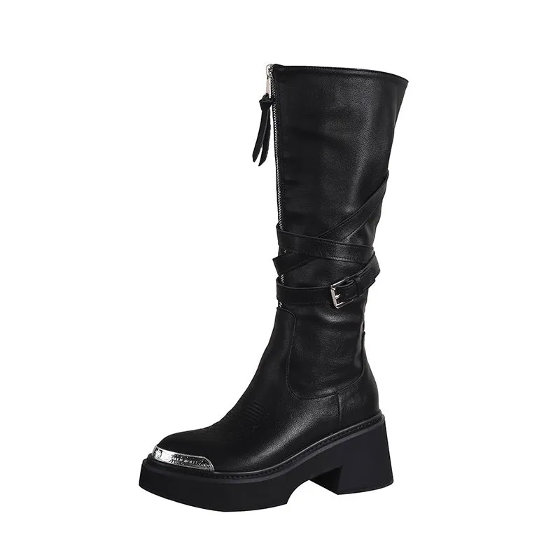 Women's Punk Style Combat Platform Front Zipper Boots