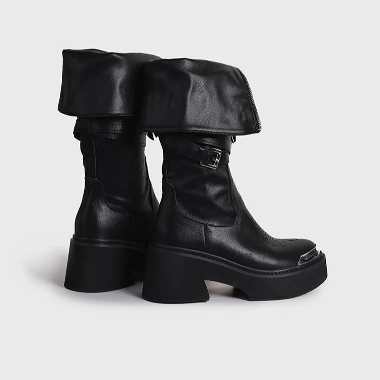 Women's Punk Style Combat Platform Front Zipper Boots