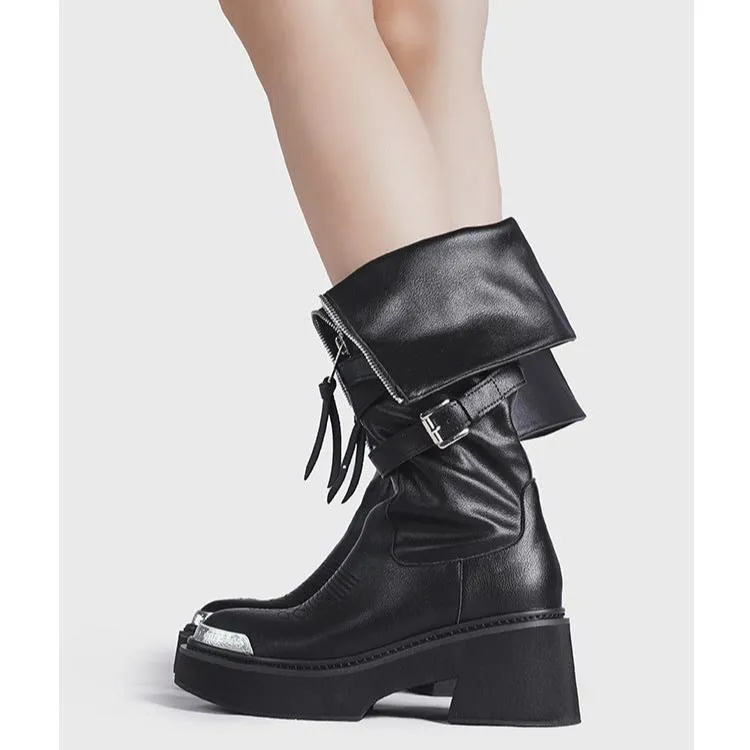 Women's Punk Style Combat Platform Front Zipper Boots