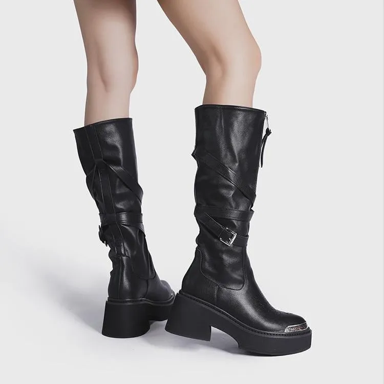 Women's Punk Style Combat Platform Front Zipper Boots