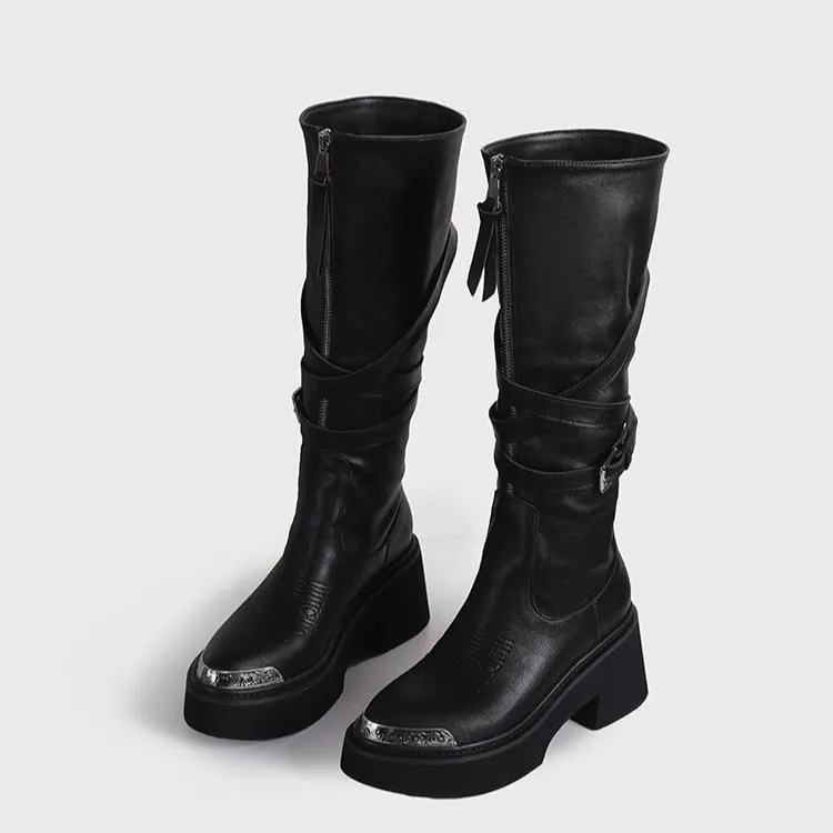 Women's Punk Style Combat Platform Front Zipper Boots